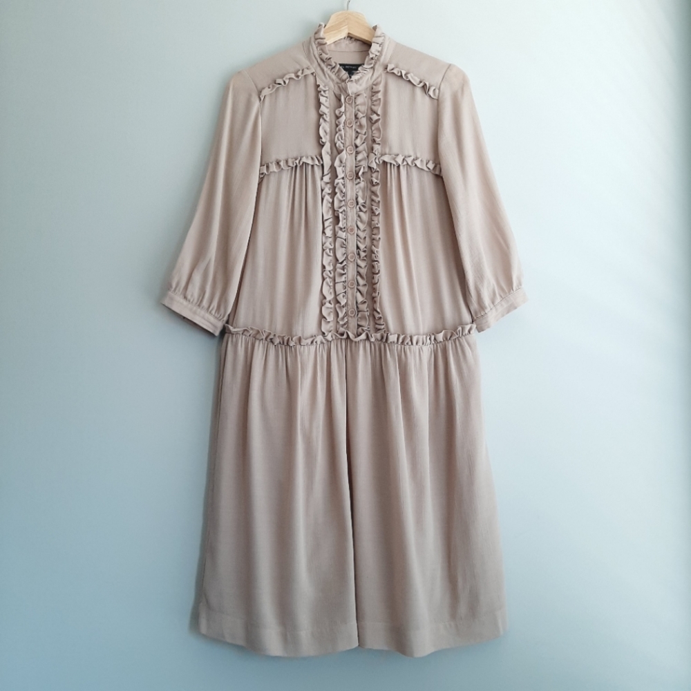 FRENCH CONNECTION Drop Waist Ruffle Trim Dress Sz 6